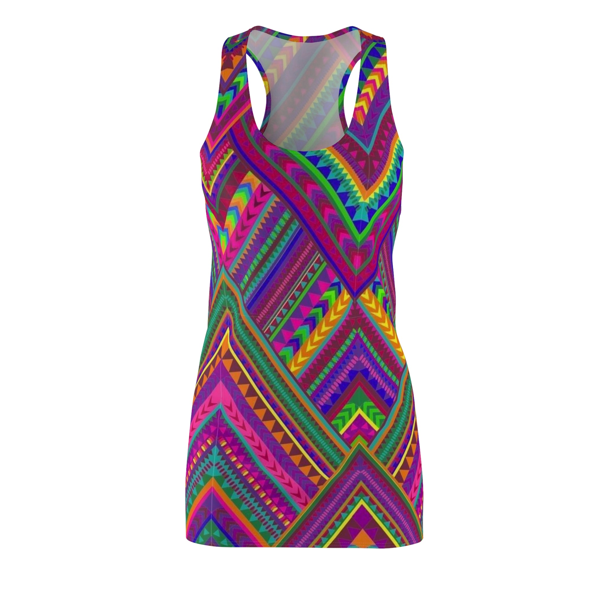 Boho Neon Chevron Racerback Dress — Vibrant Tribal Print AOP