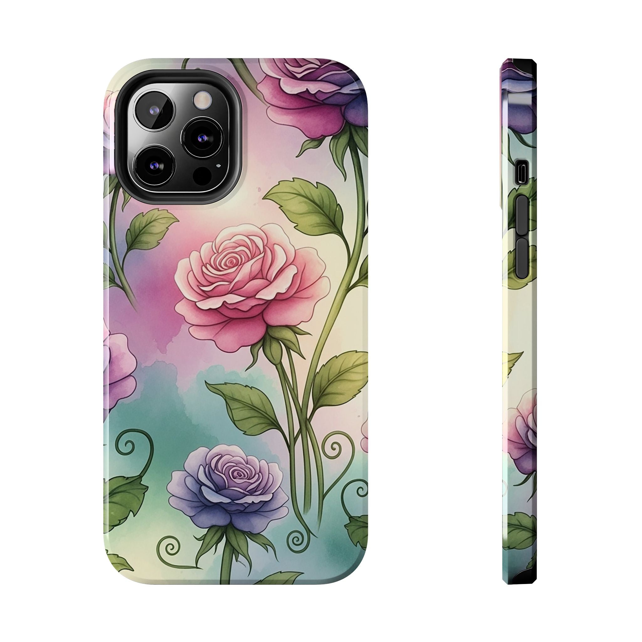 Floral Rose Tough Phone Case — Pastel Watercolor Protection