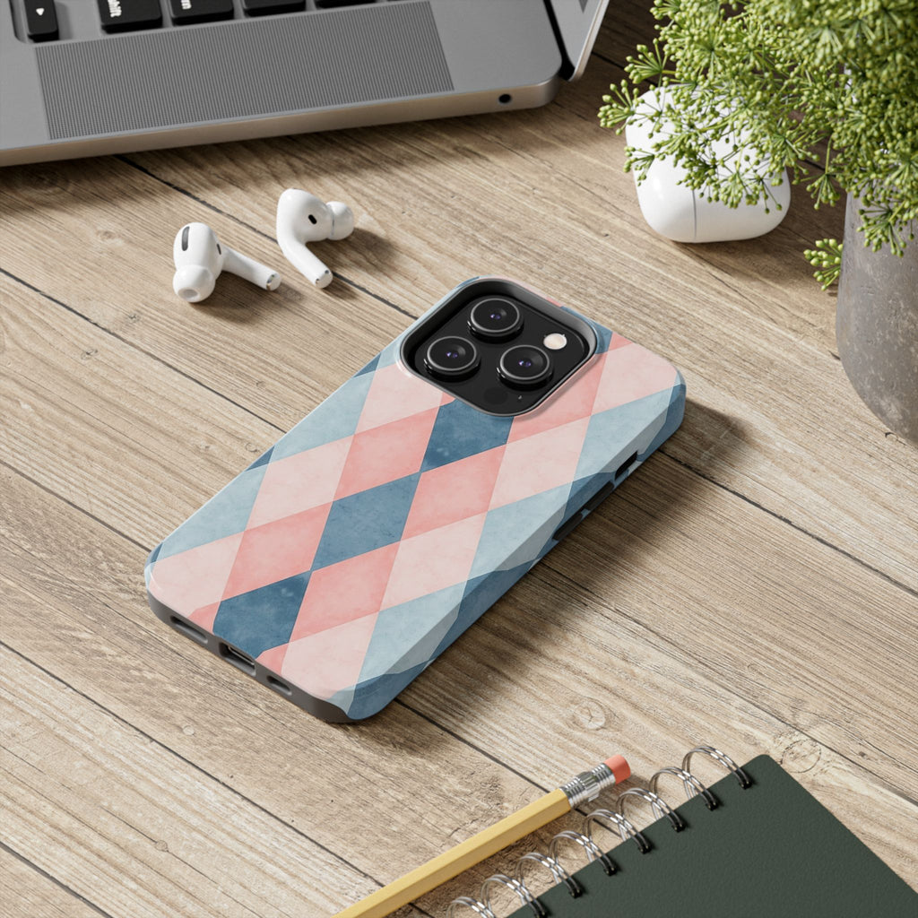 Pastel Harlequin Tough Phone Case — Blue & Pink Diamond Pattern