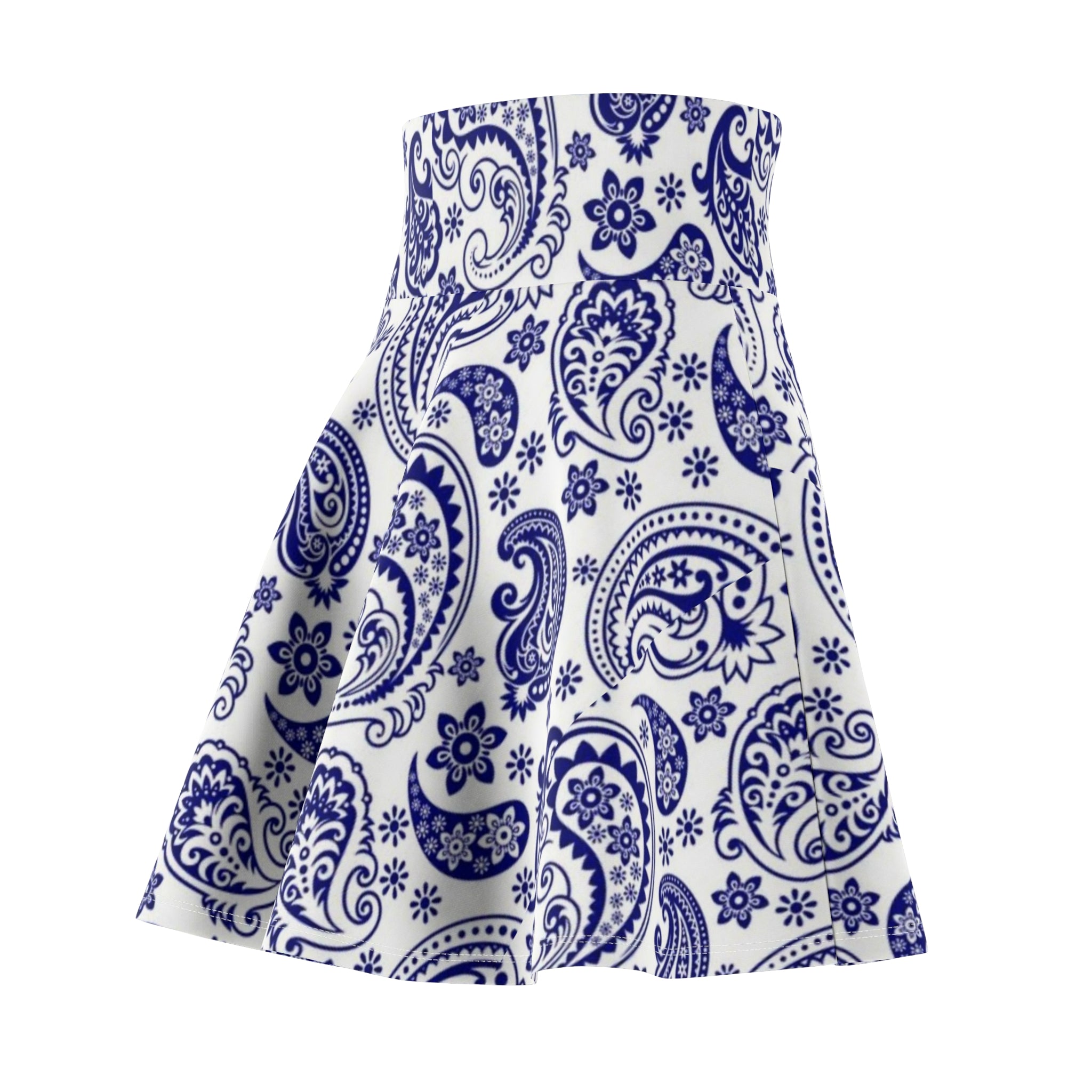 Blue Paisley Skater Skirt — Vintage Floral Print AOP
