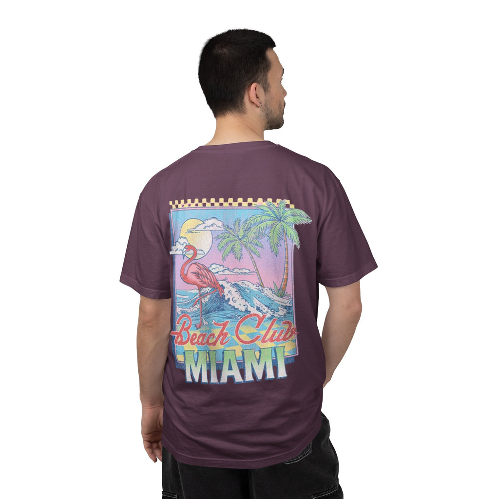 Miami Beach Club T‑Shirt — Retro Flamingo Tropical Floral Graphic Tee