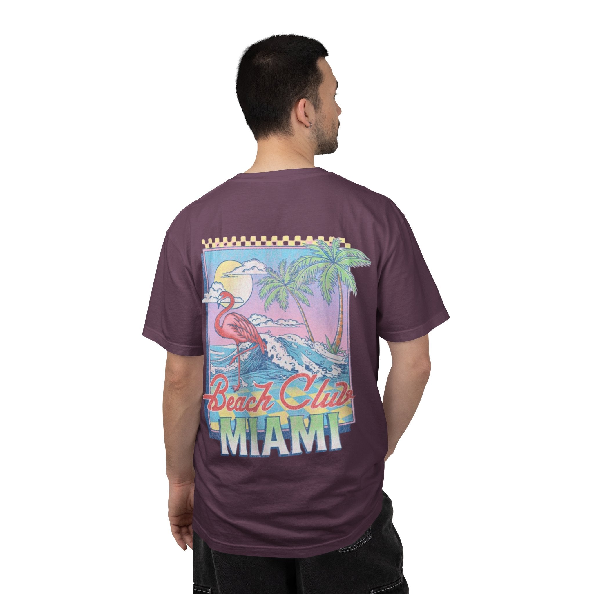 Miami Beach Club T‑Shirt — Retro Flamingo Tropical Floral Graphic Tee