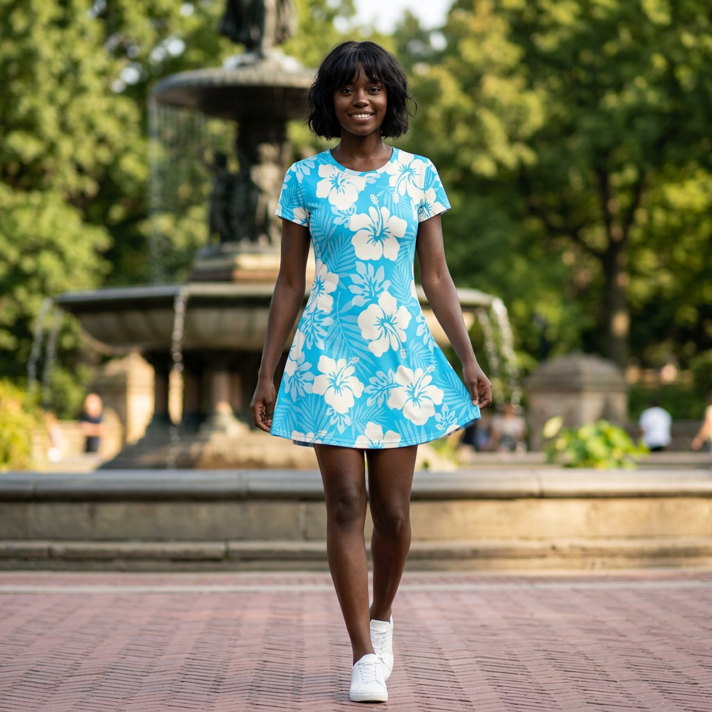 Hibiscus AOP T-Shirt Dress — Tropical Floral All-Over Print Beach Dress