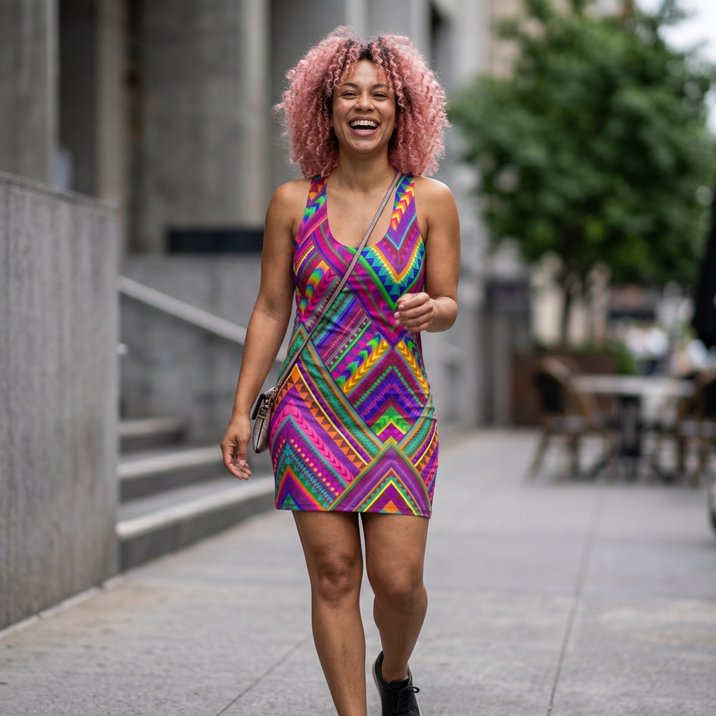 Boho Neon Chevron Racerback Dress — Vibrant Tribal Print AOP