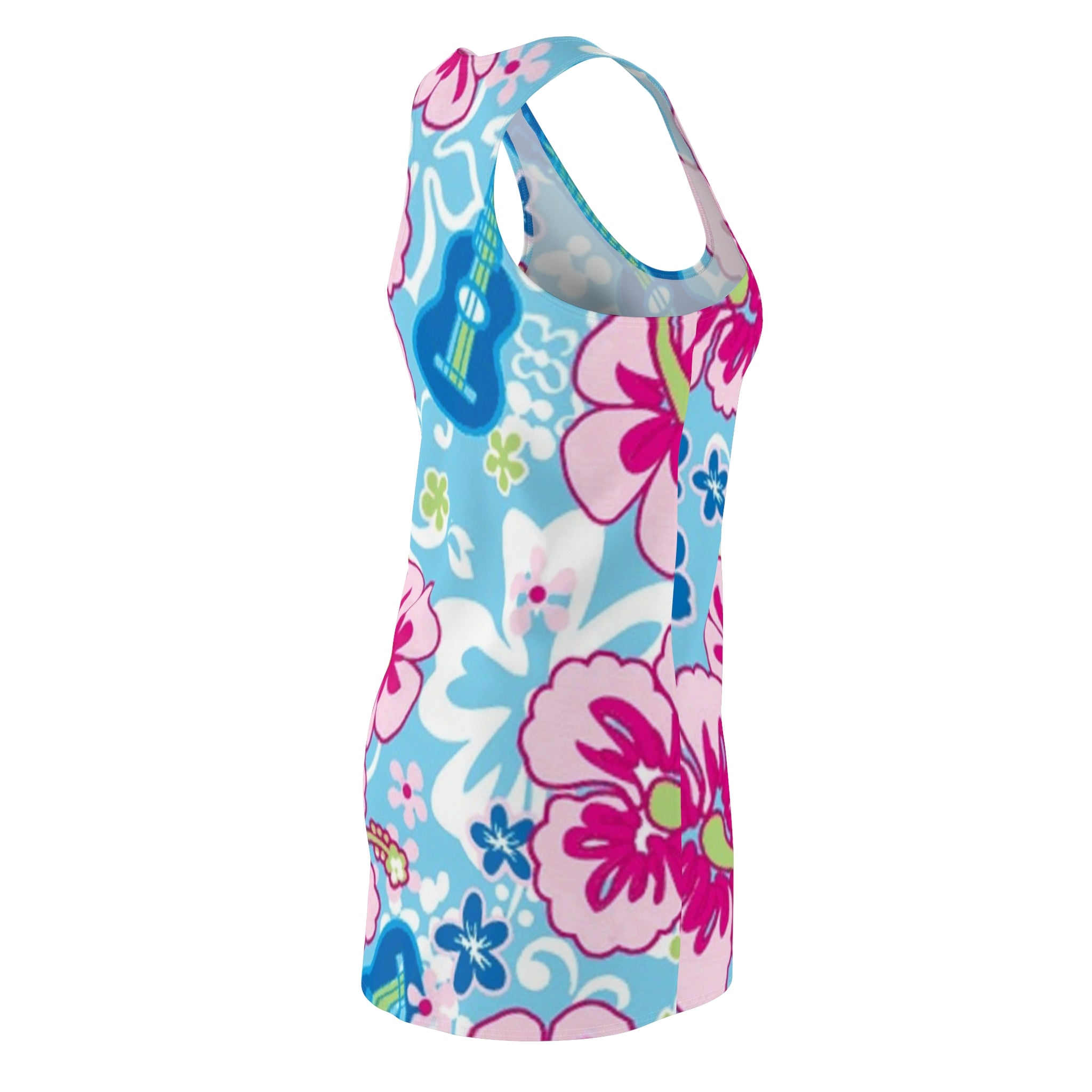 Floral Ukulele Racerback Dress — Tropical Hibiscus Print Summer Dress