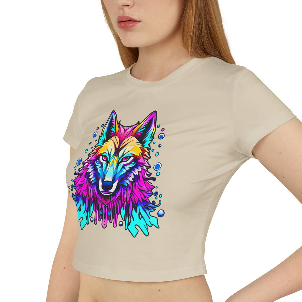 Colorful Wolf Women's Baby Tee — Vibrant Neon Wolf Graphic Crop Shirt