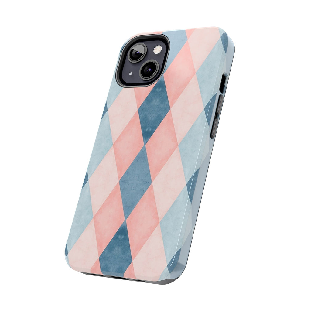 Pastel Harlequin Tough Phone Case — Blue & Pink Diamond Pattern