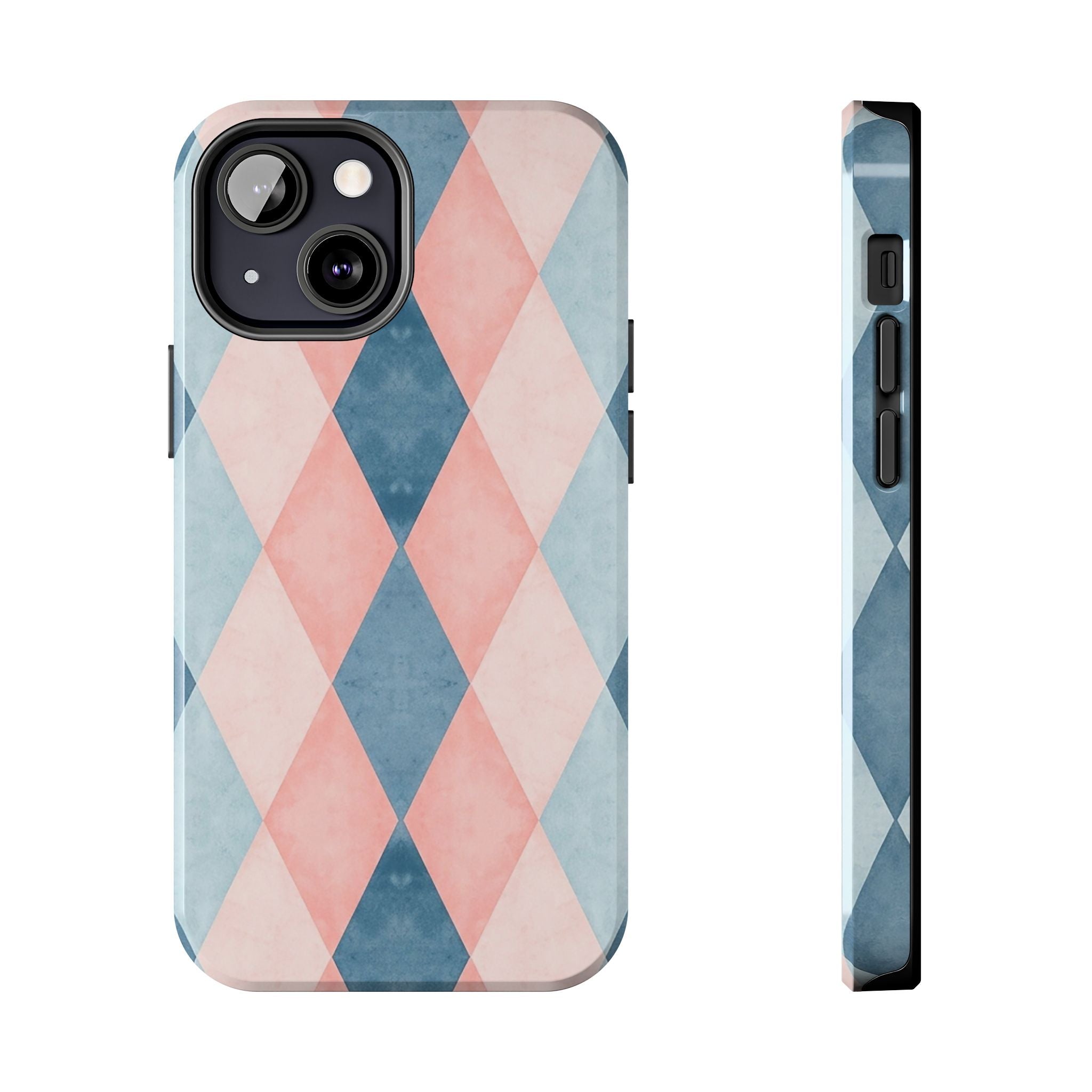Pastel Harlequin Tough Phone Case — Blue & Pink Diamond Pattern