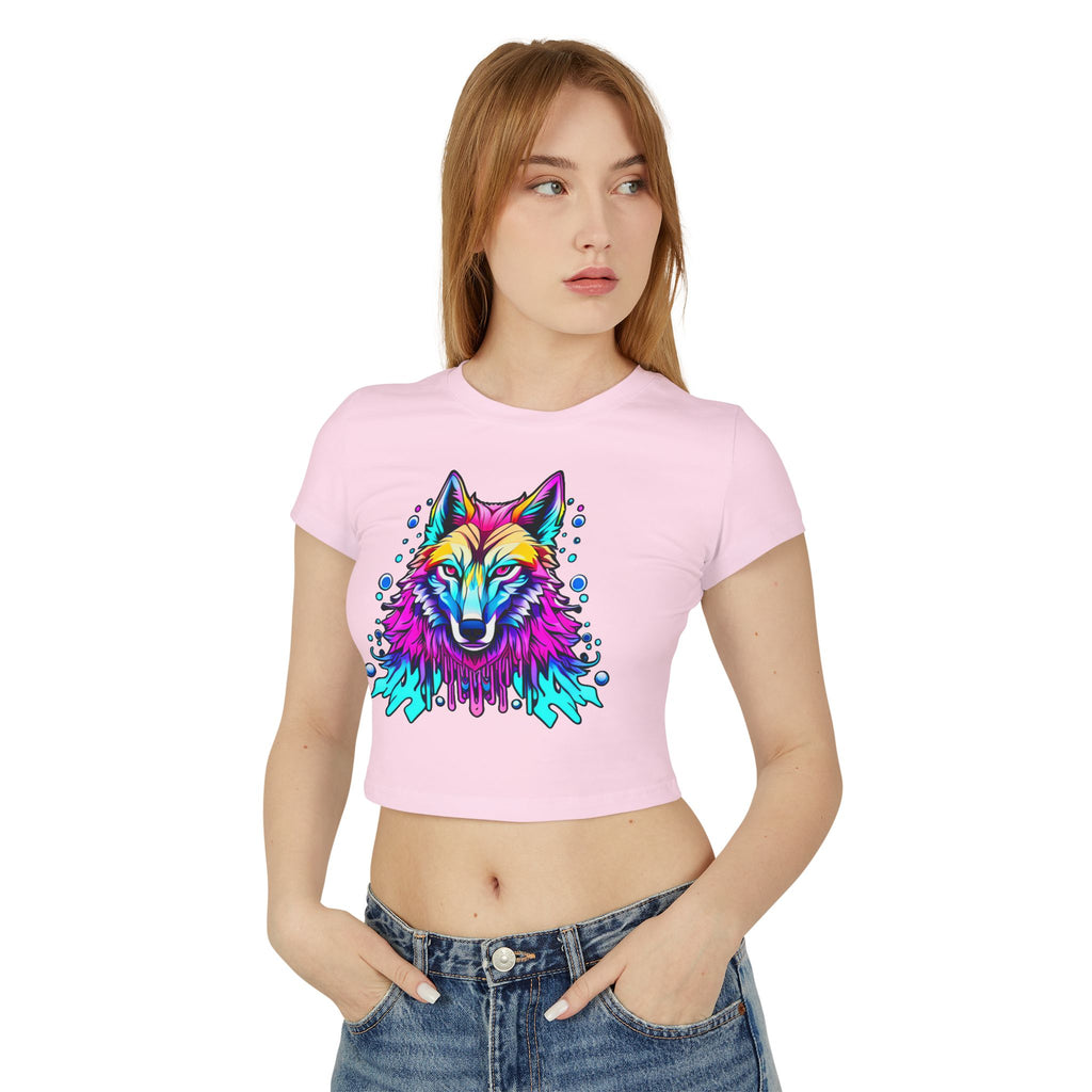 Colorful Wolf Women's Baby Tee — Vibrant Neon Wolf Graphic Crop Shirt