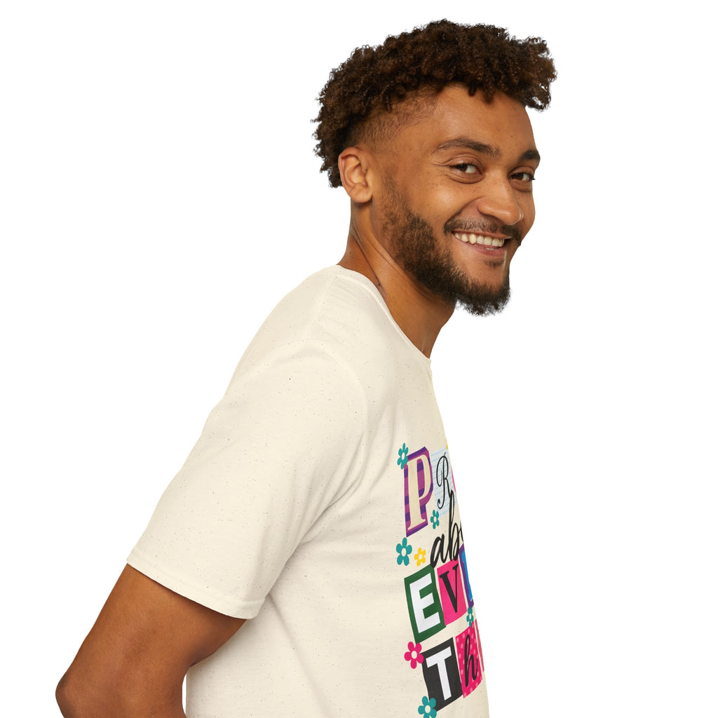 T-Shirt — "Pray About Everything" Colorful Floral Faith Graphic