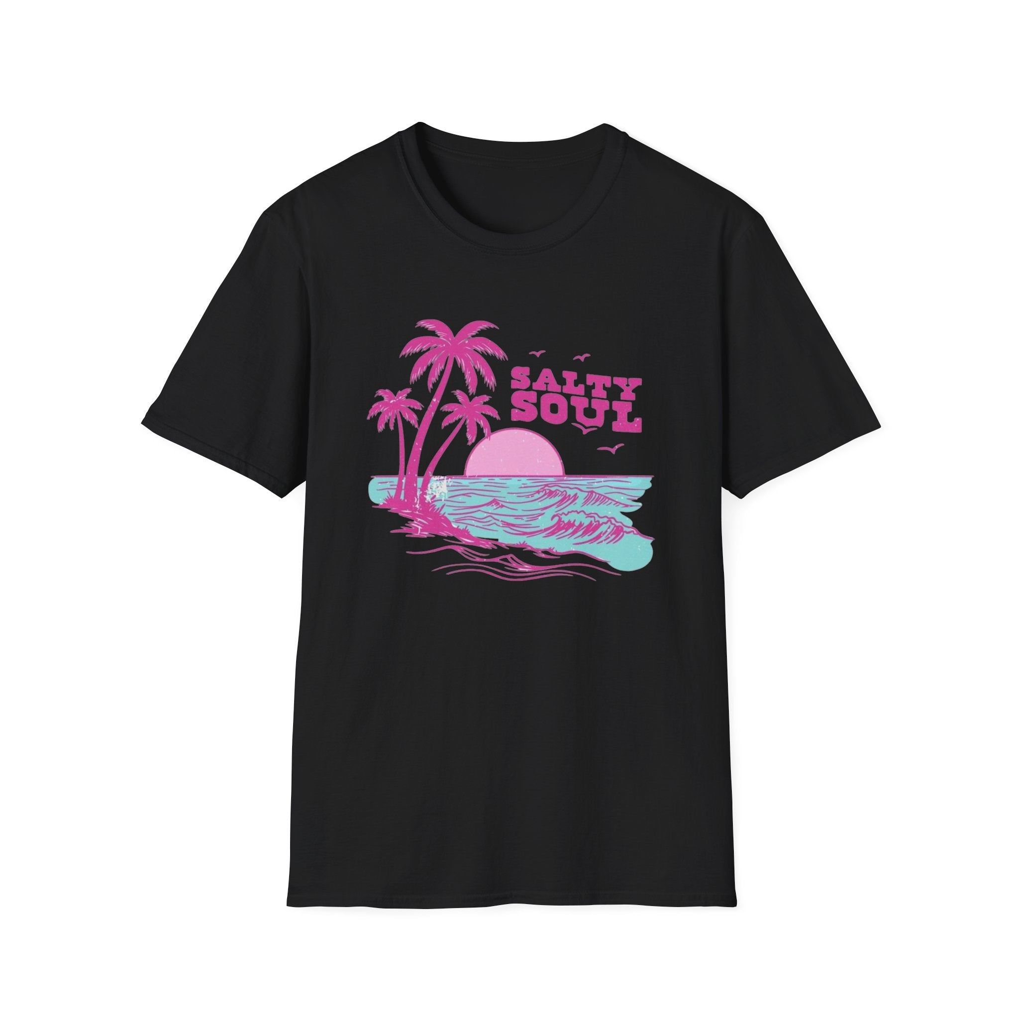 Salty Soul Beach T-Shirt — Sun, Palm Trees & Waves Graphic Tee