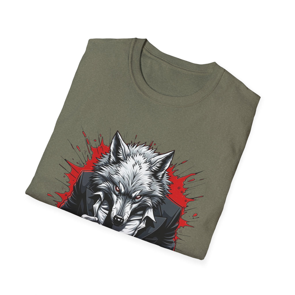 Wolf Suit T-Shirt — Wolf in Suit Graphic Tee (Bold Red Splash)