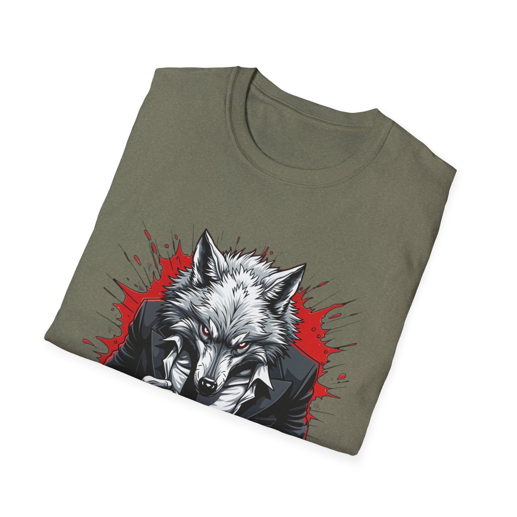 Wolf Suit T-Shirt — Wolf in Suit Graphic Tee (Bold Red Splash)