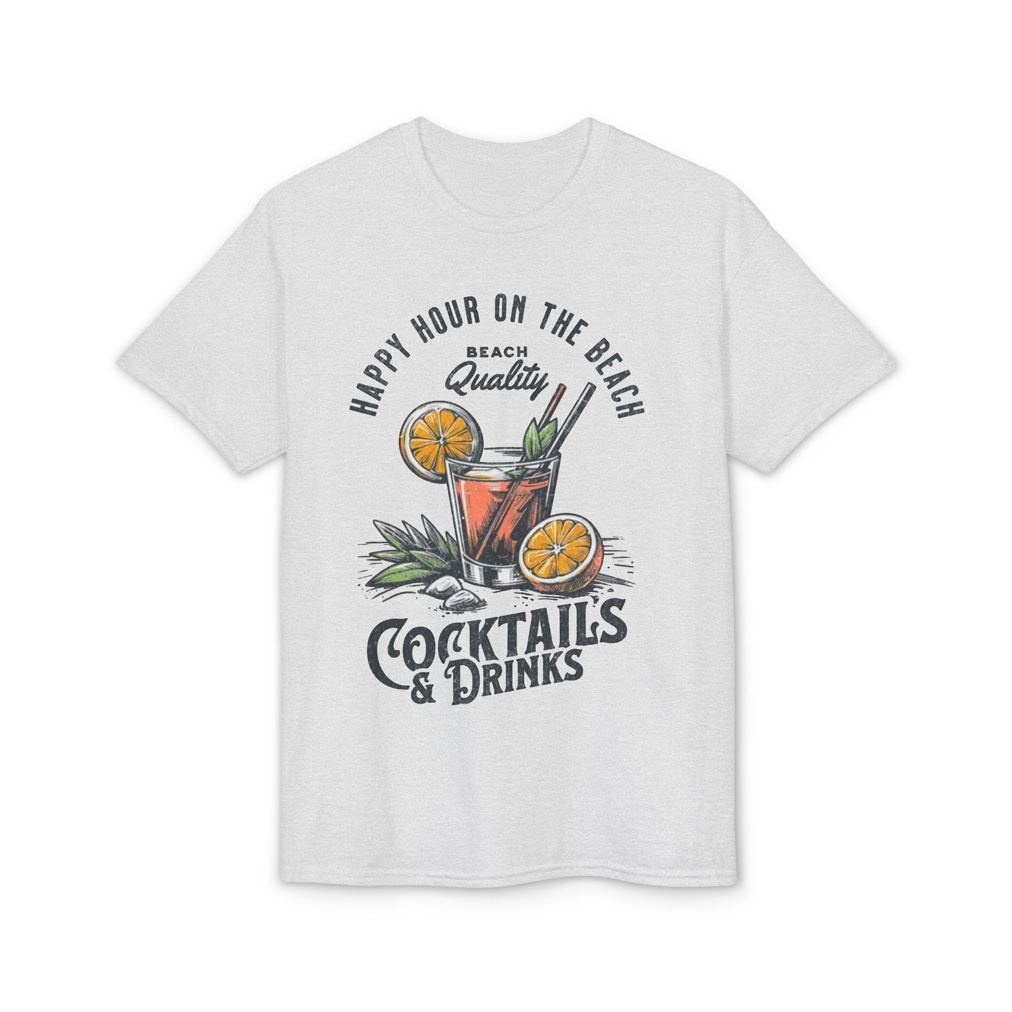 Cocktails & Drinks Beach T-Shirt — “Happy Hour on the Beach” Tropical Cocktail Tee