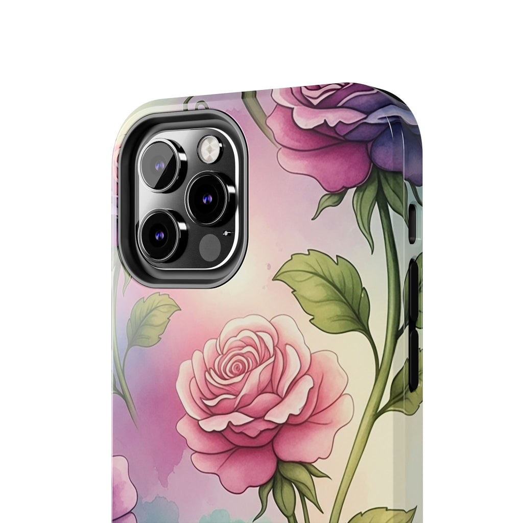 Floral Rose Tough Phone Case — Pastel Watercolor Protection