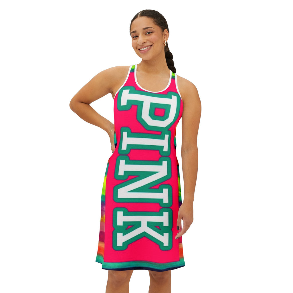 PINK Tie-Dye Racerback Dress — Vibrant Colorblock Casual Sundress