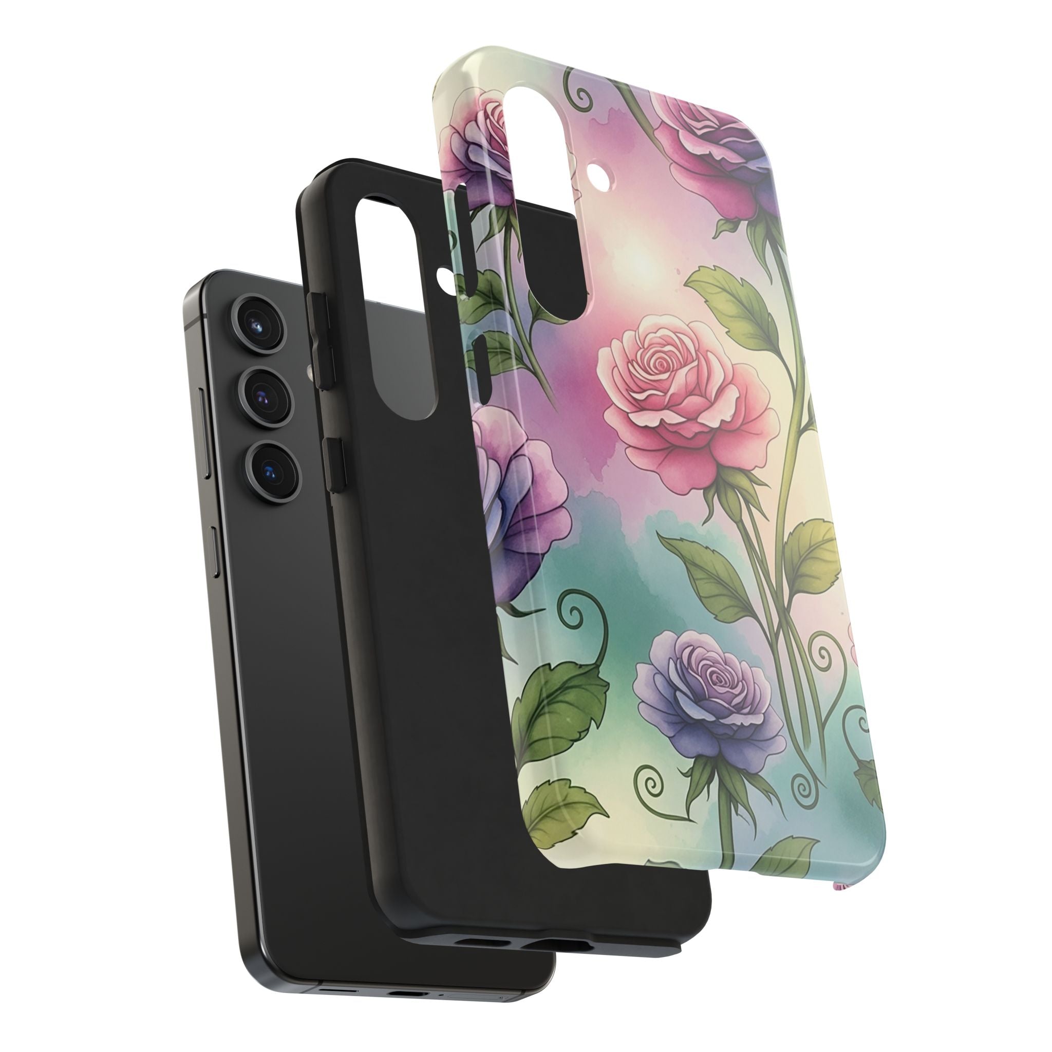 Floral Rose Tough Phone Case — Pastel Watercolor Protection