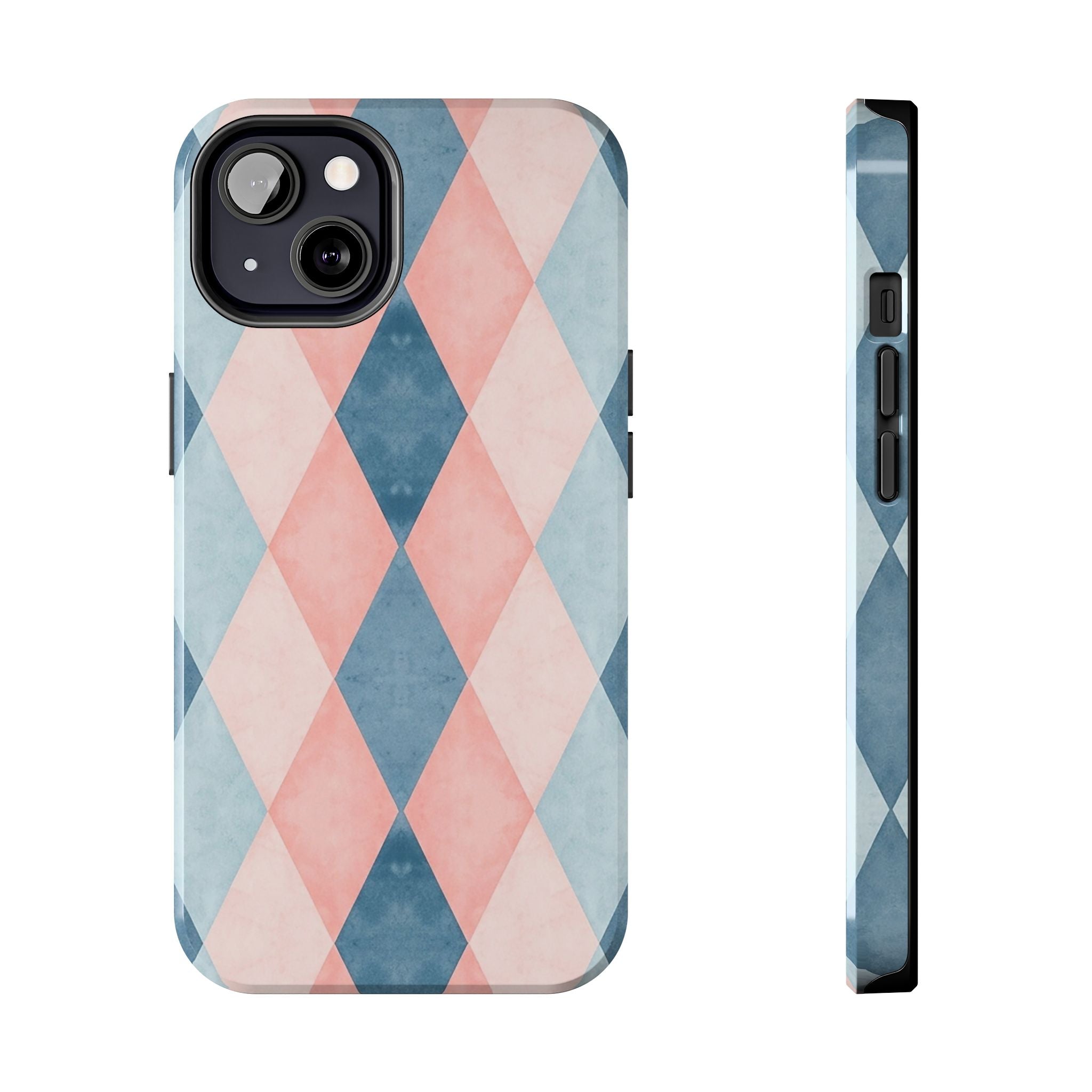 Pastel Harlequin Tough Phone Case — Blue & Pink Diamond Pattern