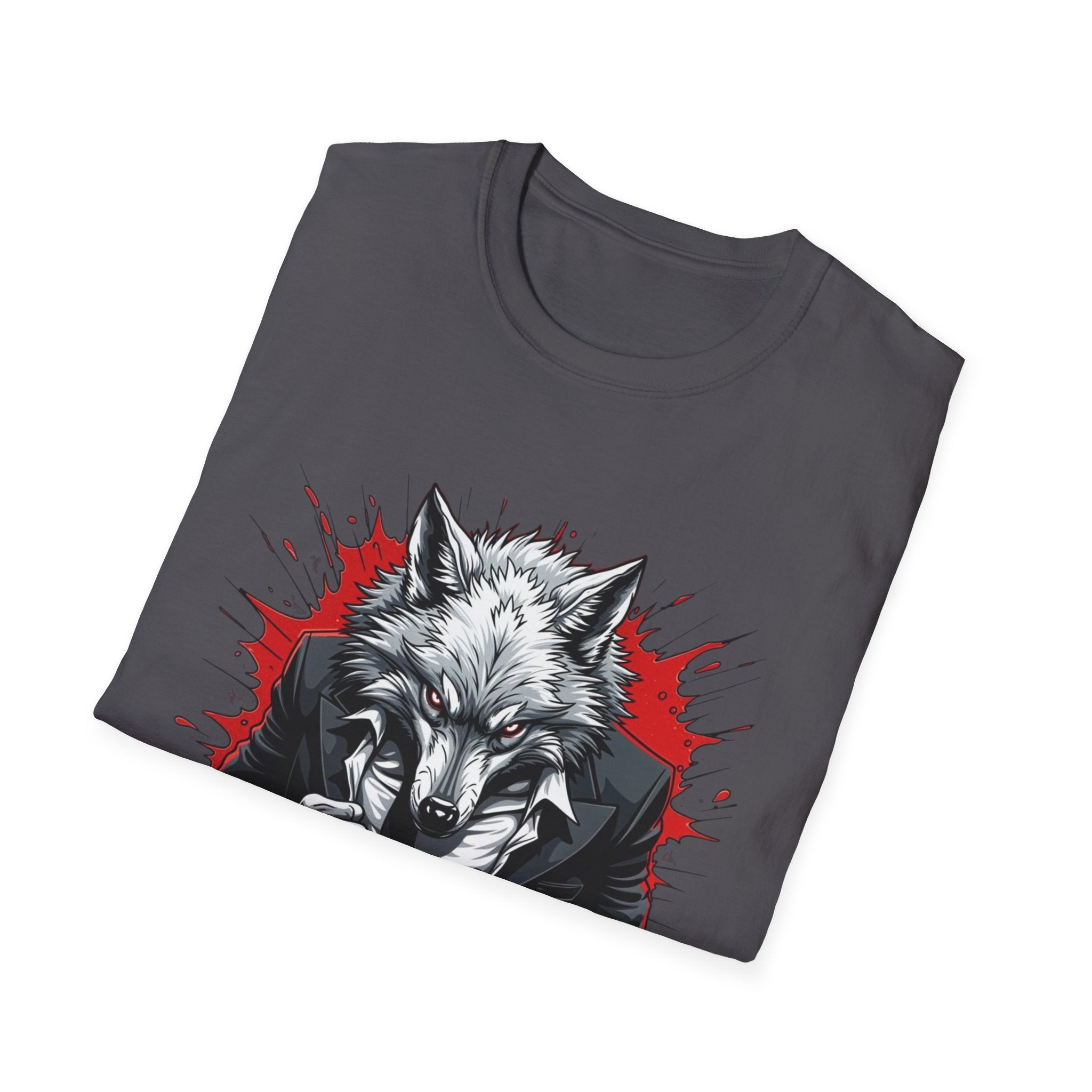 Wolf Suit T-Shirt — Wolf in Suit Graphic Tee (Bold Red Splash)