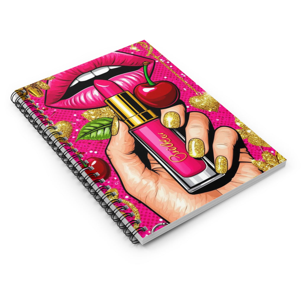 Notebook — Pink Lipstick & Cherry Pop Spiral Journal (Ruled)