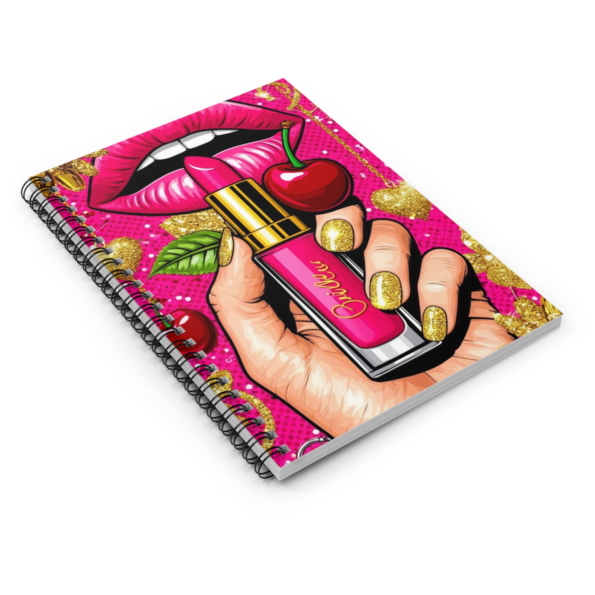 Notebook — Pink Lipstick & Cherry Pop Spiral Journal (Ruled)