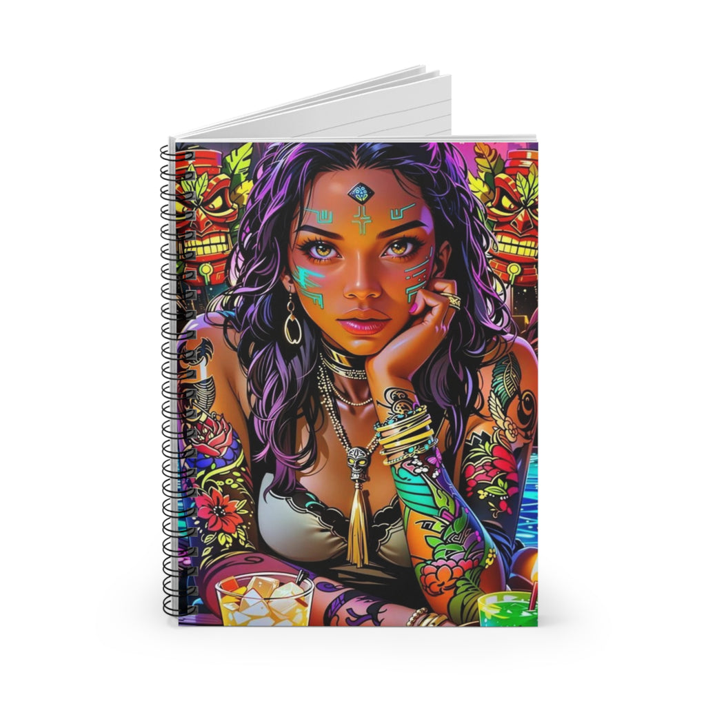 Boho Goddess Illustrated Spiral Notebook – Colorful Tattooed Woman Journal (Ruled)