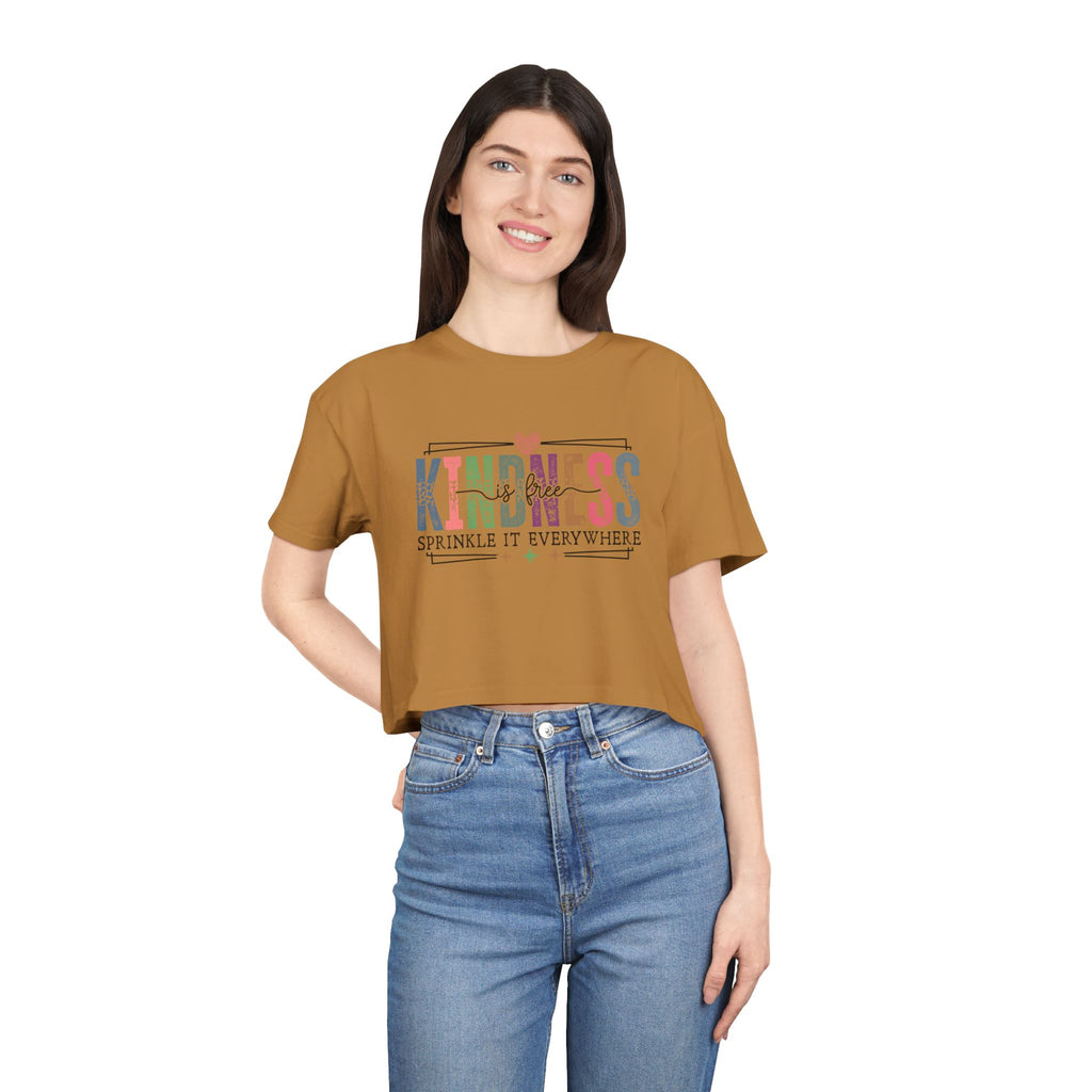 Crop Tee — "Kindness: Sprinkle It Everywhere" Floral Graphic