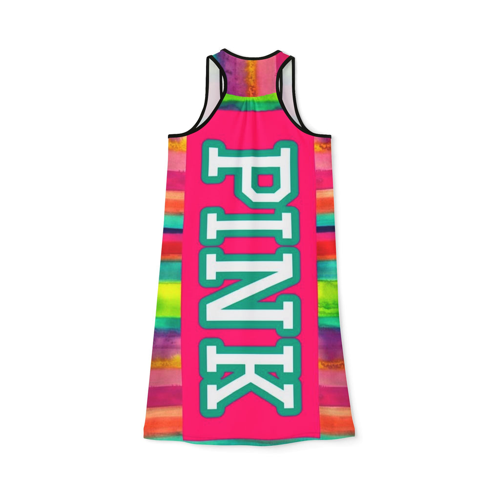 PINK Tie-Dye Racerback Dress — Vibrant Colorblock Casual Sundress