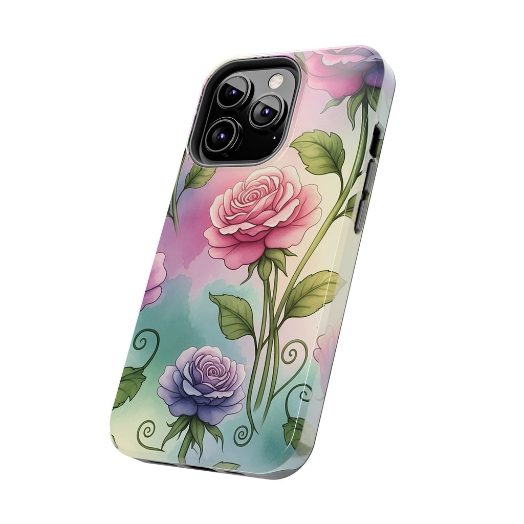 Floral Rose Tough Phone Case — Pastel Watercolor Protection