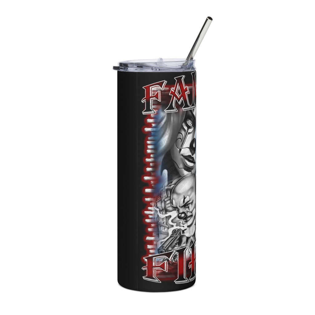 20oz Stainless Steel Tumbler — Dark Chicano Art Design with 'Family First' Text