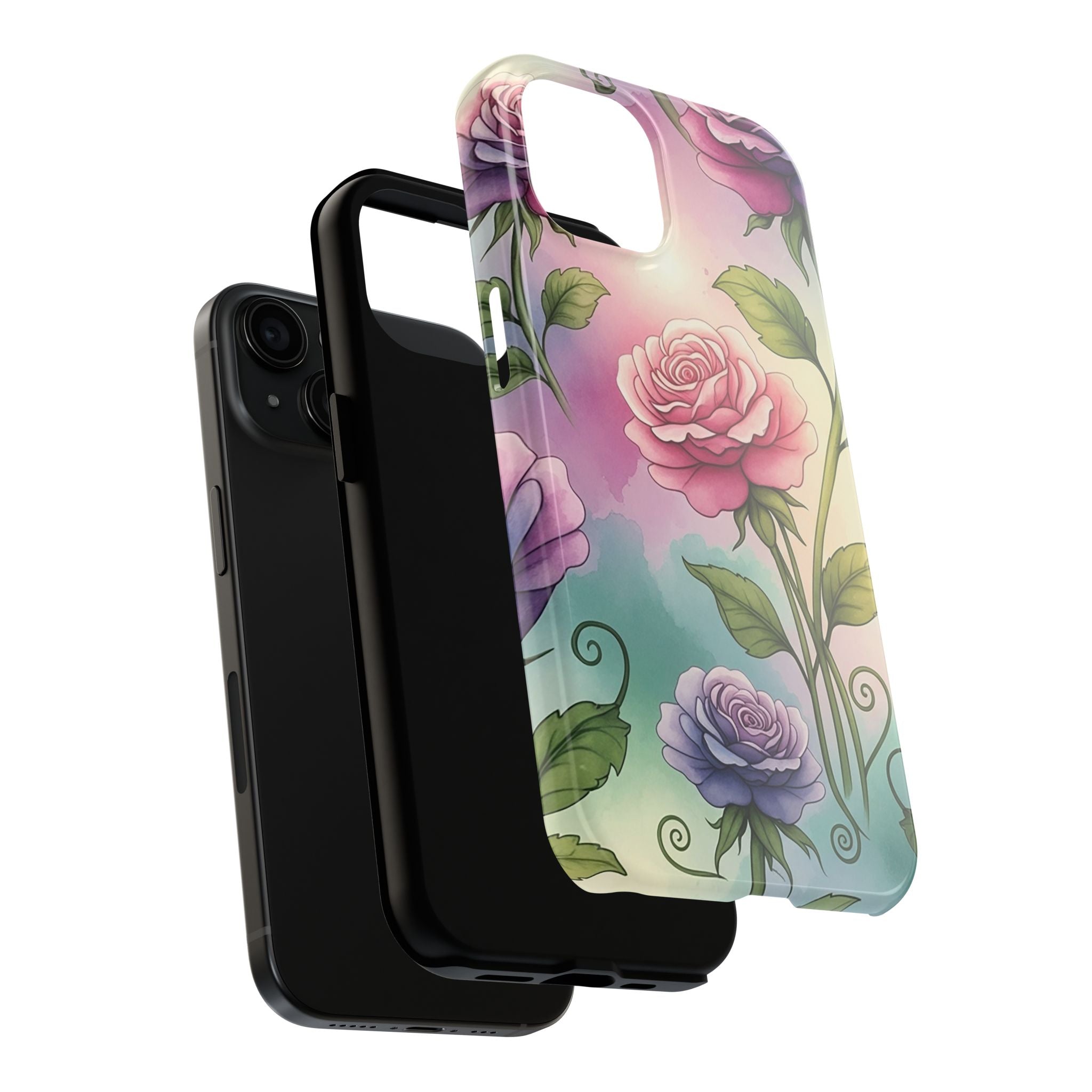 Floral Rose Tough Phone Case — Pastel Watercolor Protection