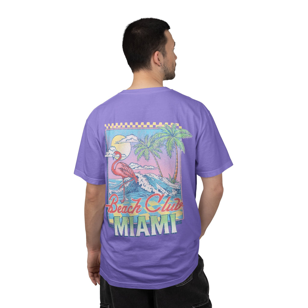 Miami Beach Club T‑Shirt — Retro Flamingo Tropical Floral Graphic Tee