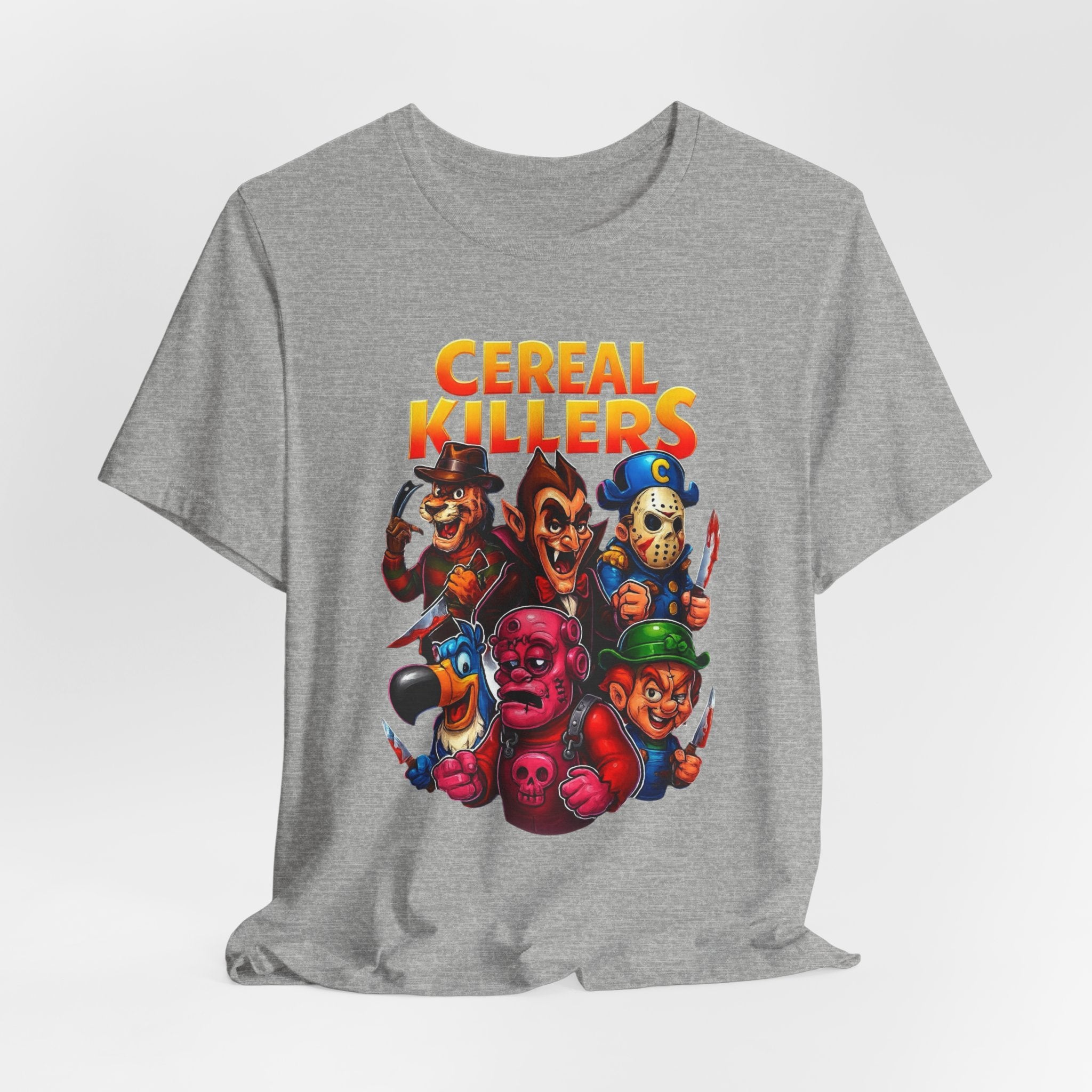 Cereal Killers Parody Horror Cartoon T-Shirt | Funny Cereal Villains Graphic Tee