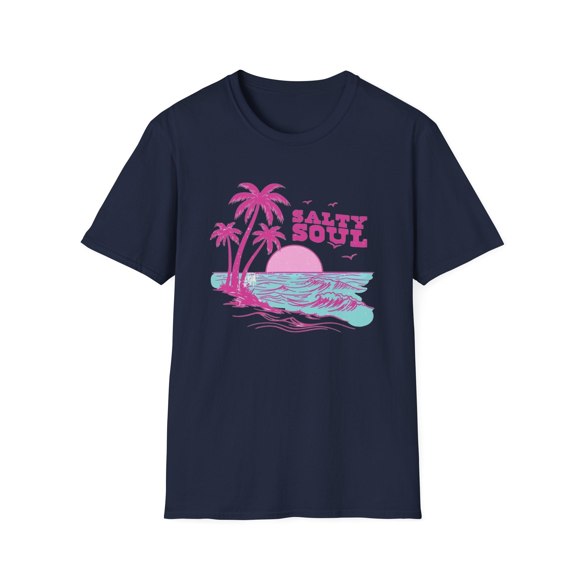 Salty Soul Beach T-Shirt — Sun, Palm Trees & Waves Graphic Tee