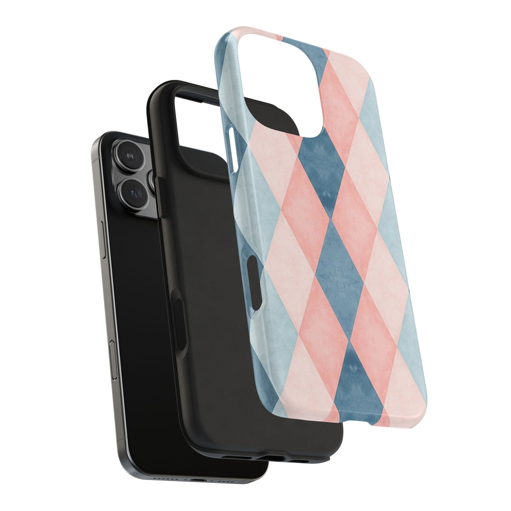 Pastel Harlequin Tough Phone Case — Blue & Pink Diamond Pattern