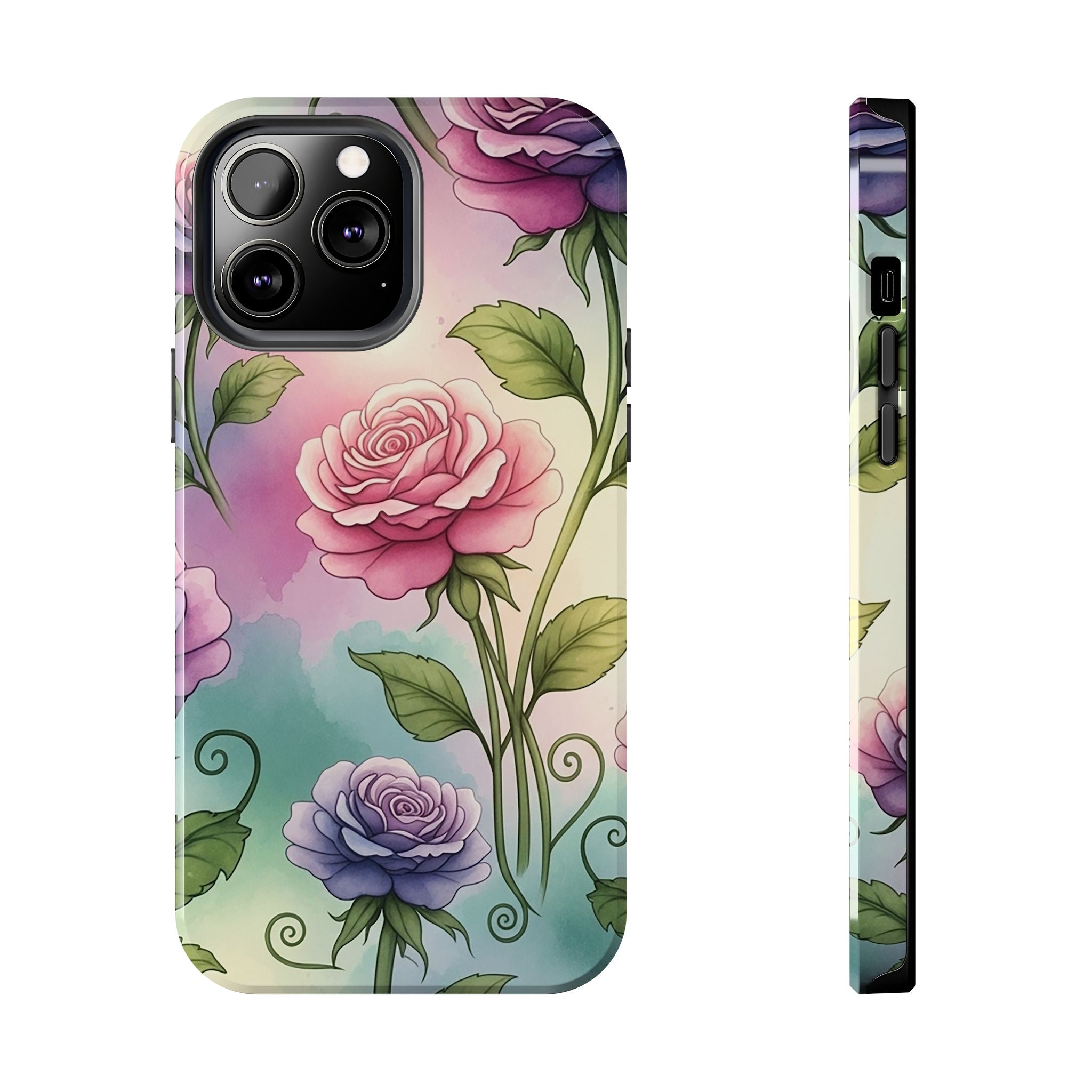 Floral Rose Tough Phone Case — Pastel Watercolor Protection