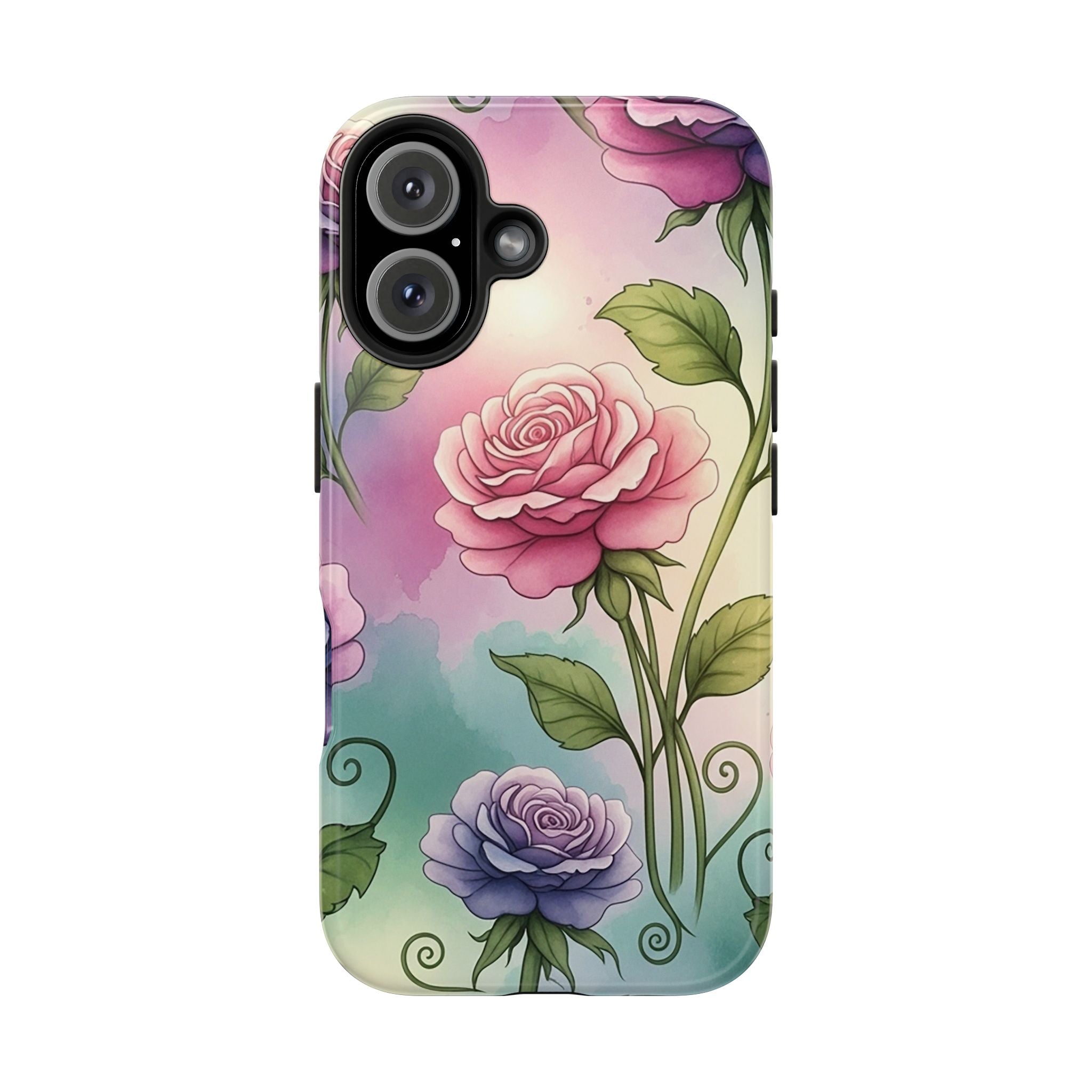 Floral Rose Tough Phone Case — Pastel Watercolor Protection