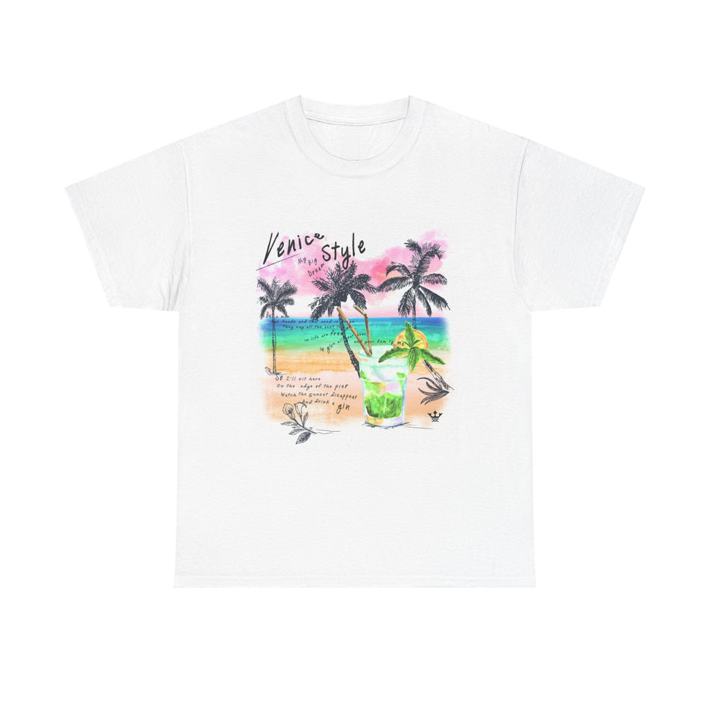 Venice Beach Cocktail Tee — Tropical Palm Sunset Graphic T-Shirt