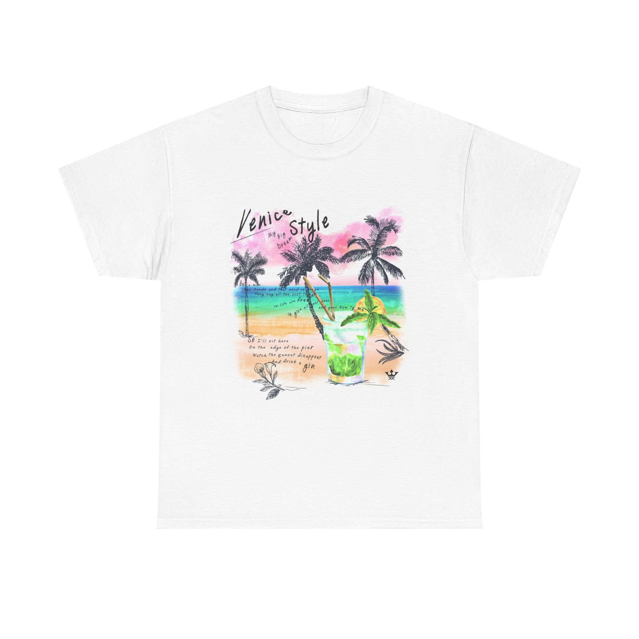 Venice Beach Cocktail Tee — Tropical Palm Sunset Graphic T-Shirt