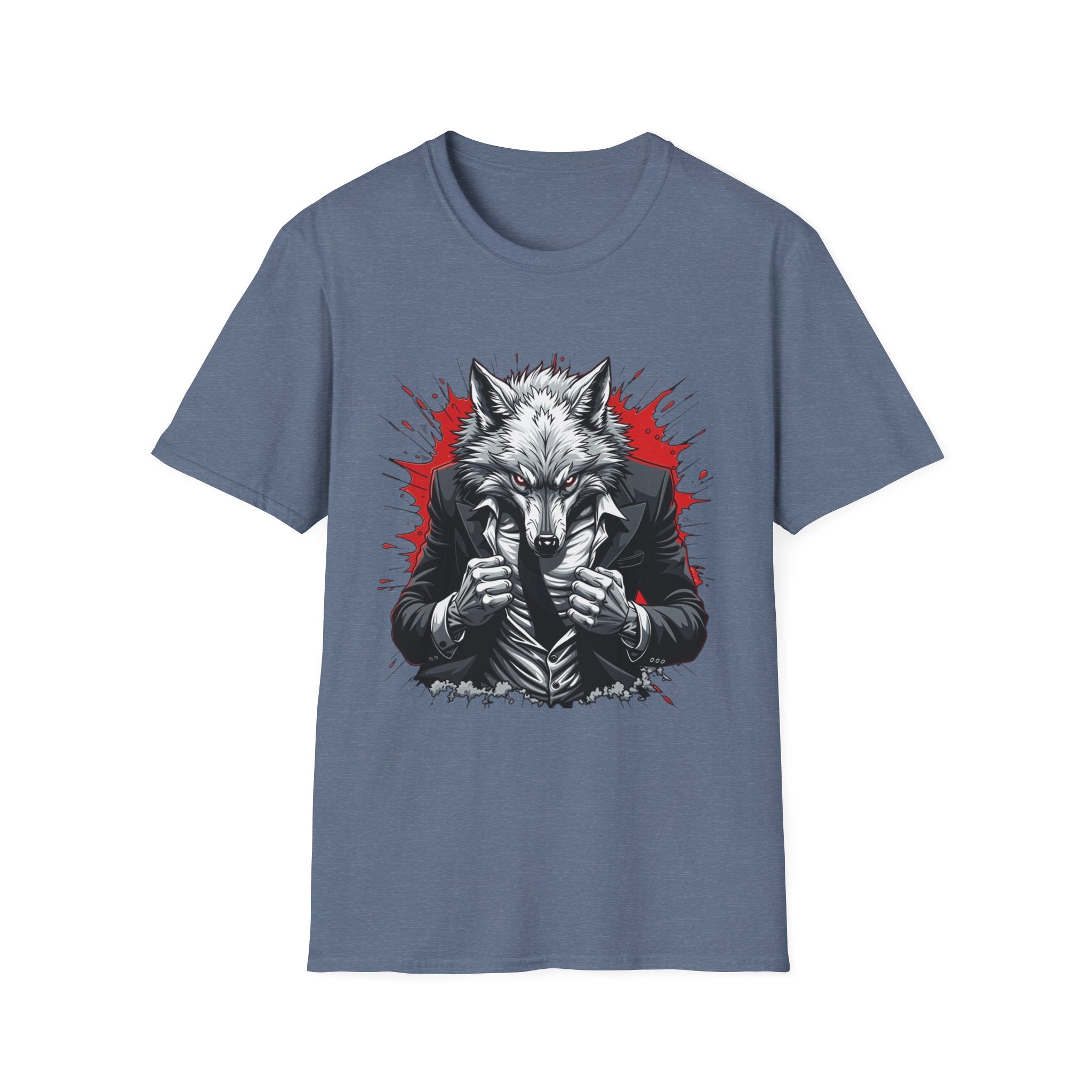 Wolf Suit T-Shirt — Wolf in Suit Graphic Tee (Bold Red Splash)