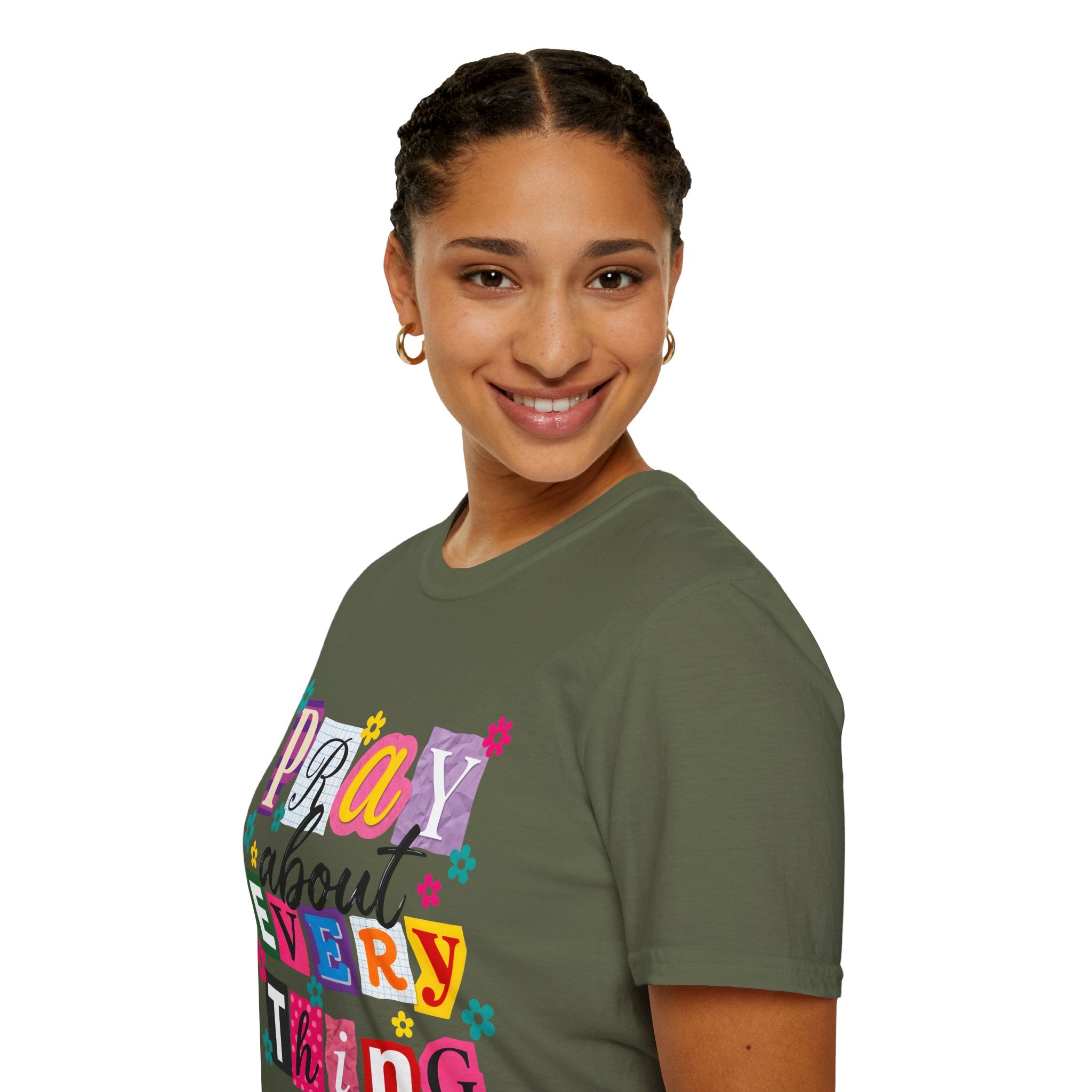T-Shirt — "Pray About Everything" Colorful Floral Faith Graphic