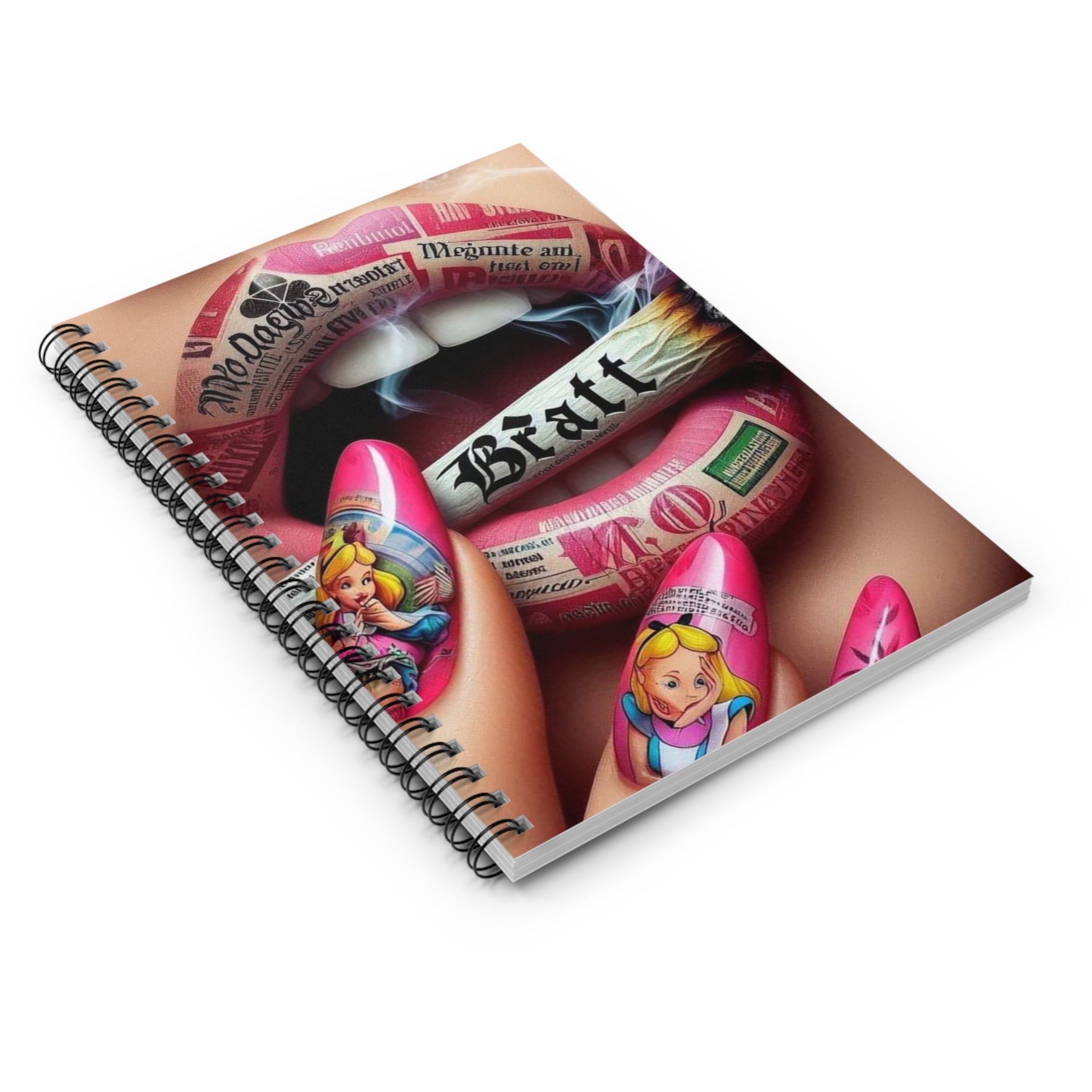 Bratt Lip Art Spiral Notebook — Edgy Tattooed Lips & Alice Nail Design, Ruled Journal