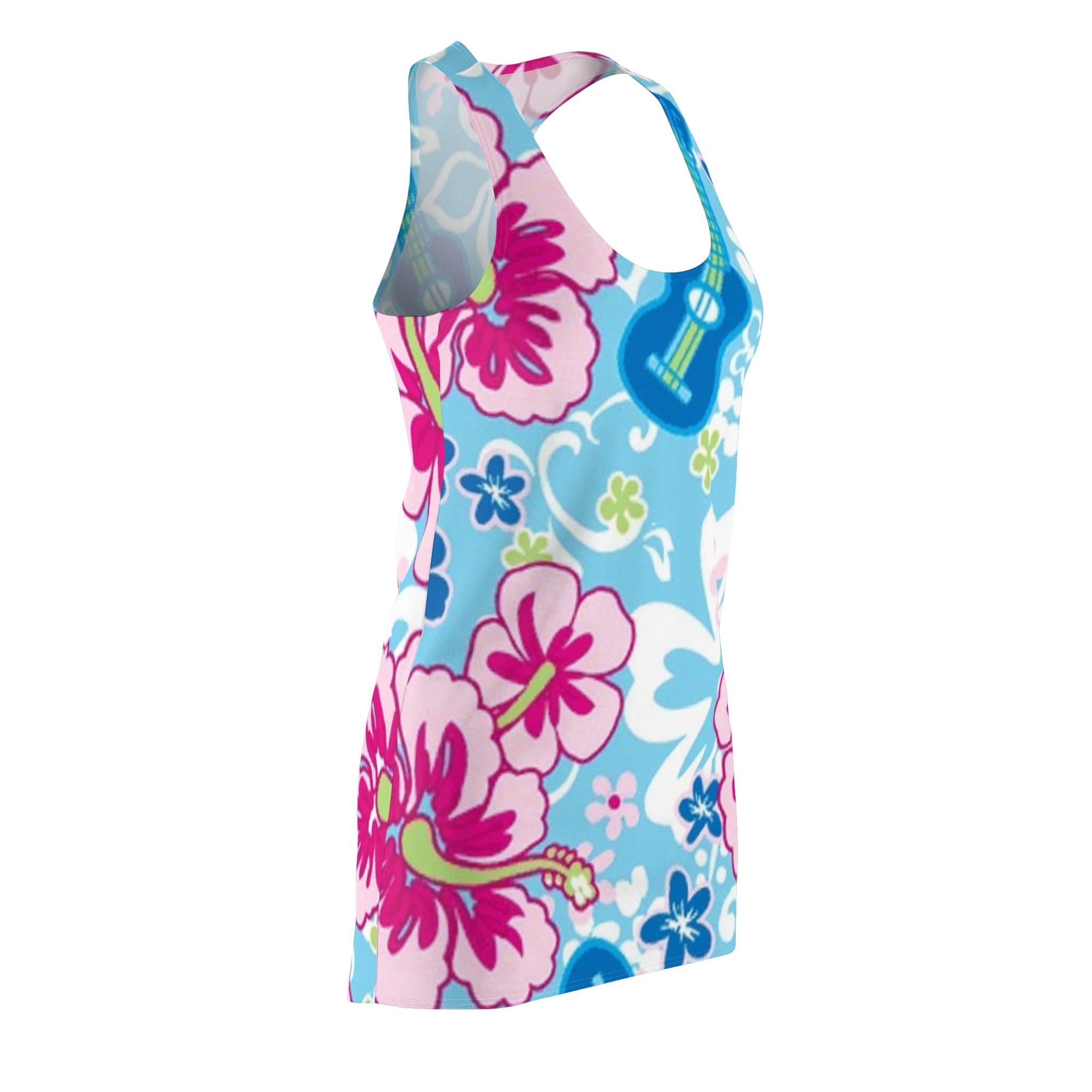 Floral Ukulele Racerback Dress — Tropical Hibiscus Print Summer Dress