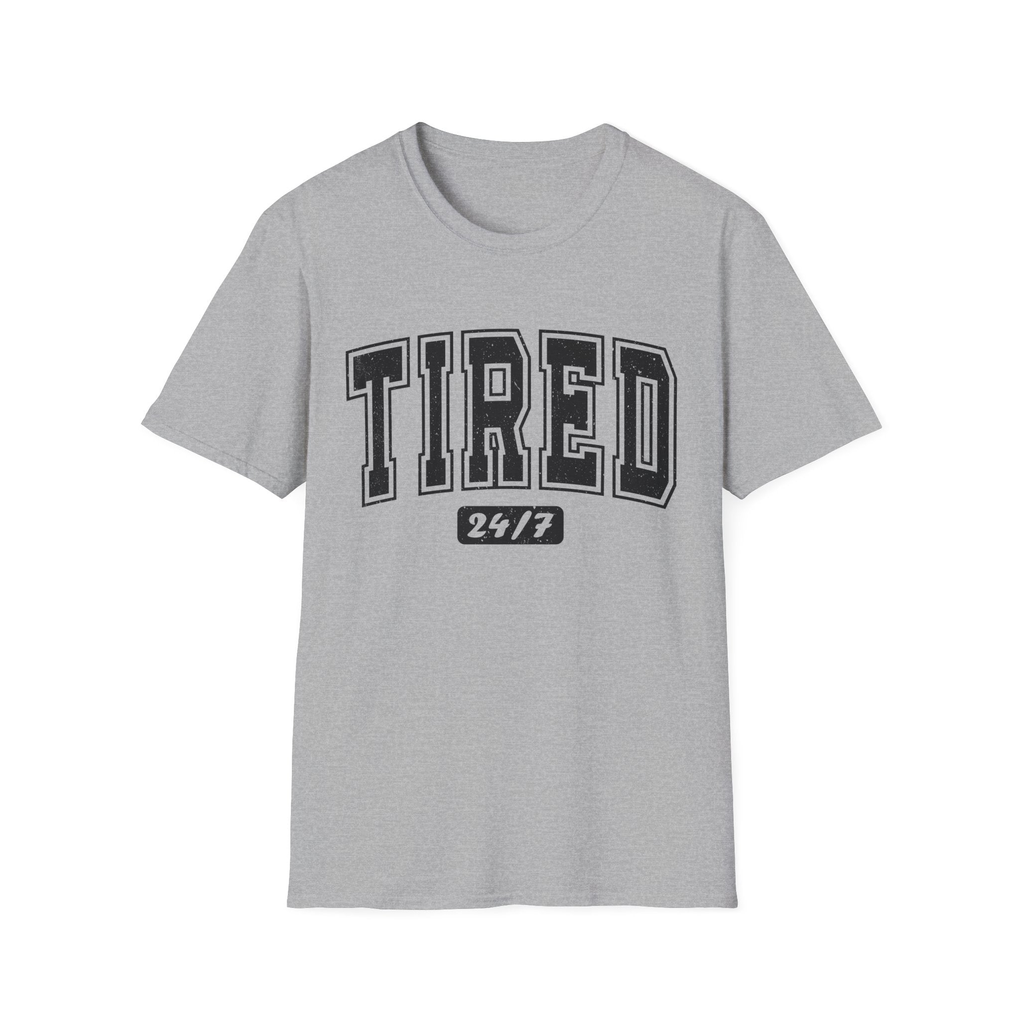 T-Shirt — 'TIRED 24/7' Vintage Varsity Graphic Tee