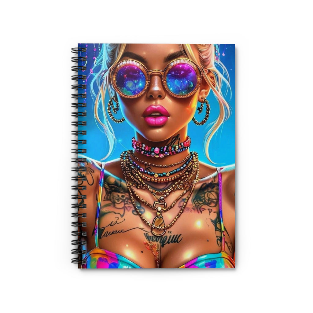 Vibrant Boho Babe Spiral Notebook — Ruled Journal with Colorful Sunglasses Portrait