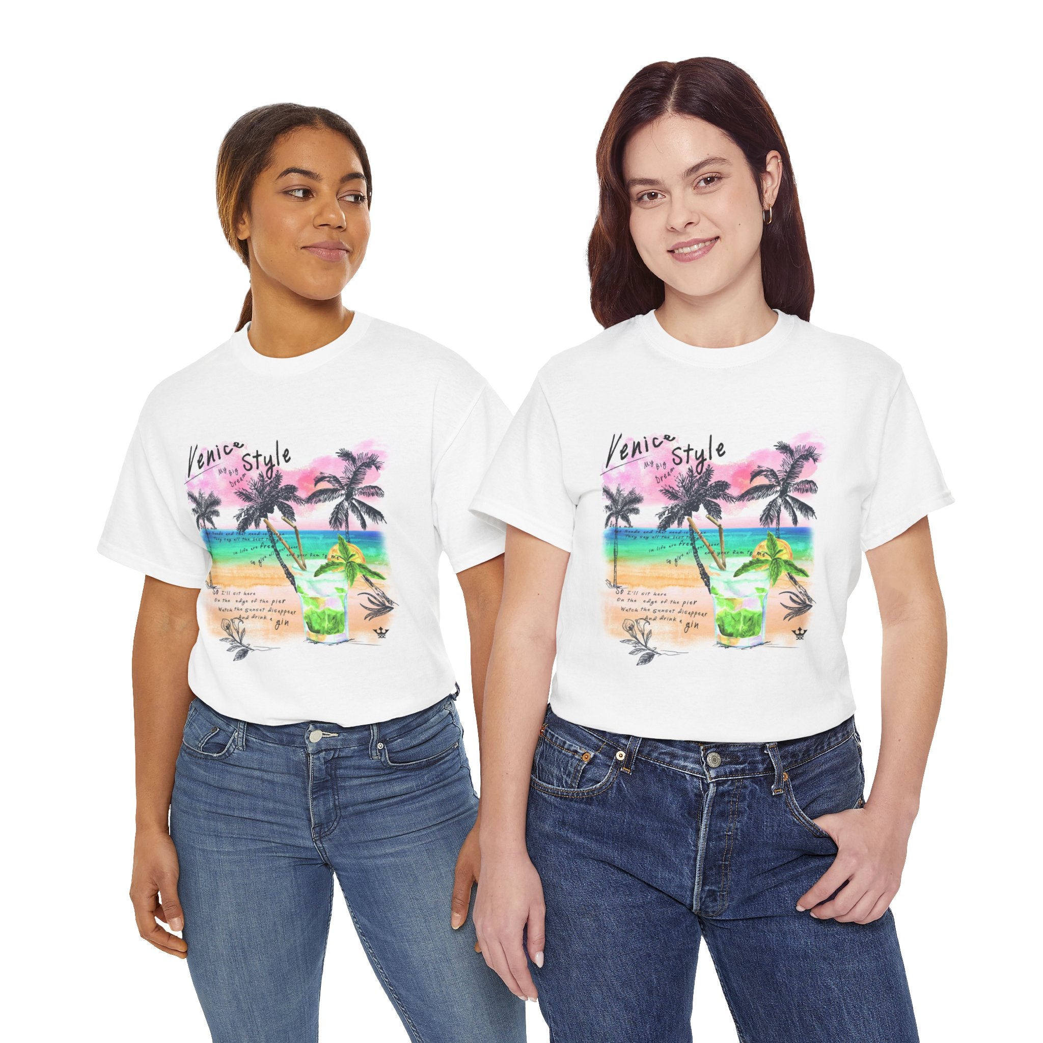 Venice Beach Cocktail Tee — Tropical Palm Sunset Graphic T-Shirt