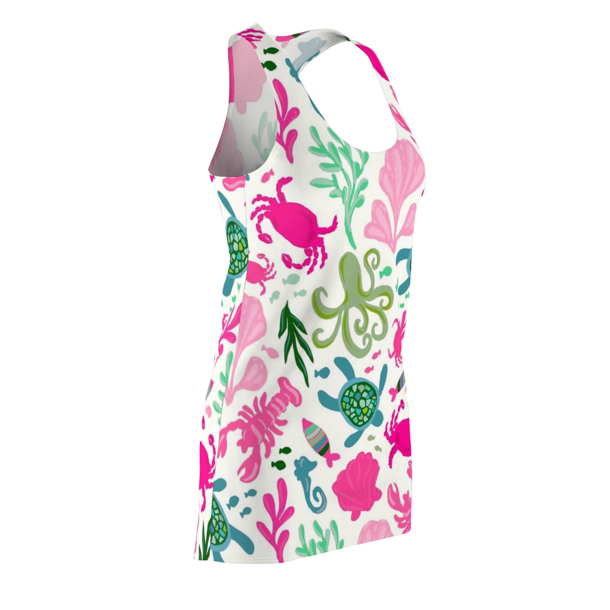 Sea Life Racerback Dress — Pink & Teal Ocean Creatures All-Over Print
