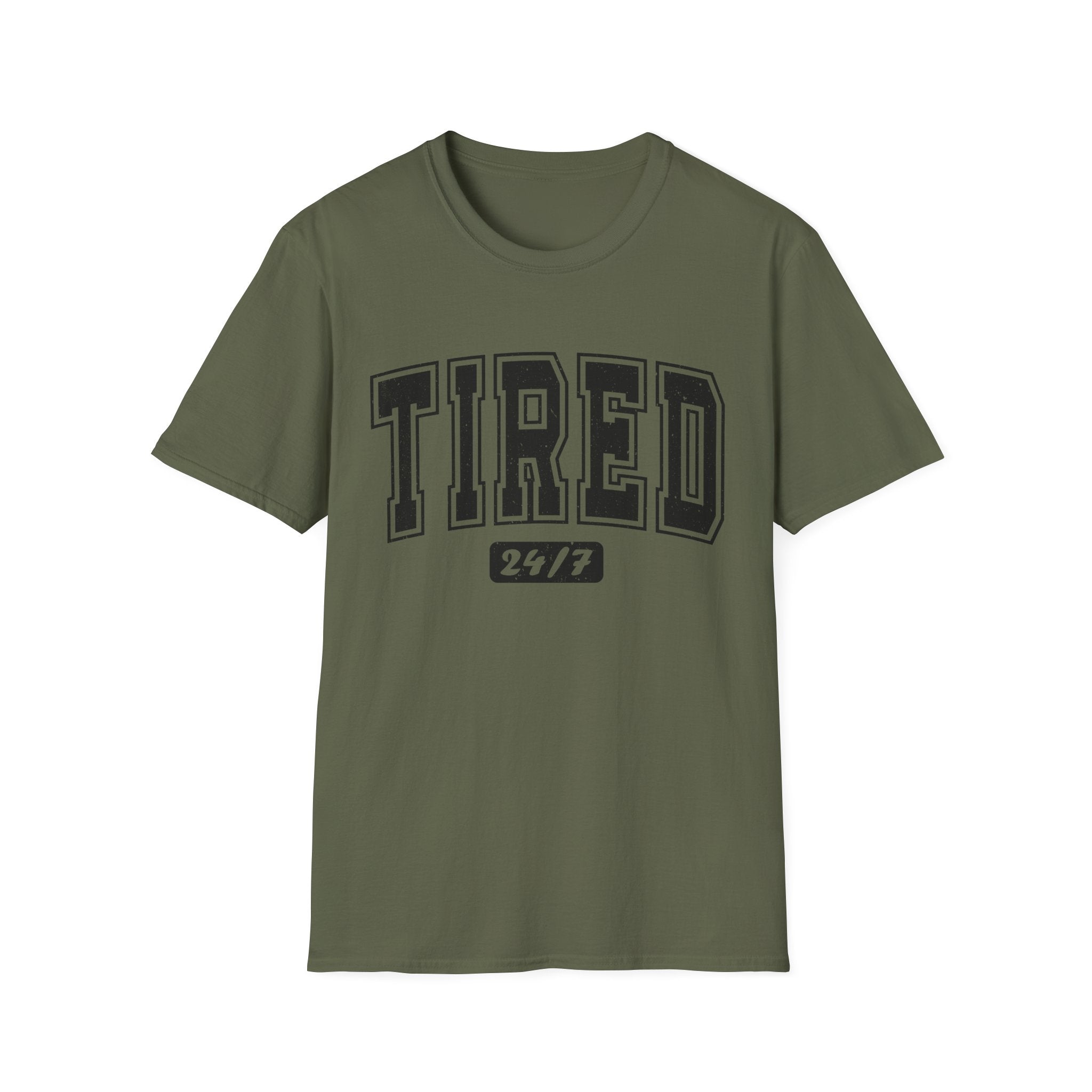 T-Shirt — 'TIRED 24/7' Vintage Varsity Graphic Tee