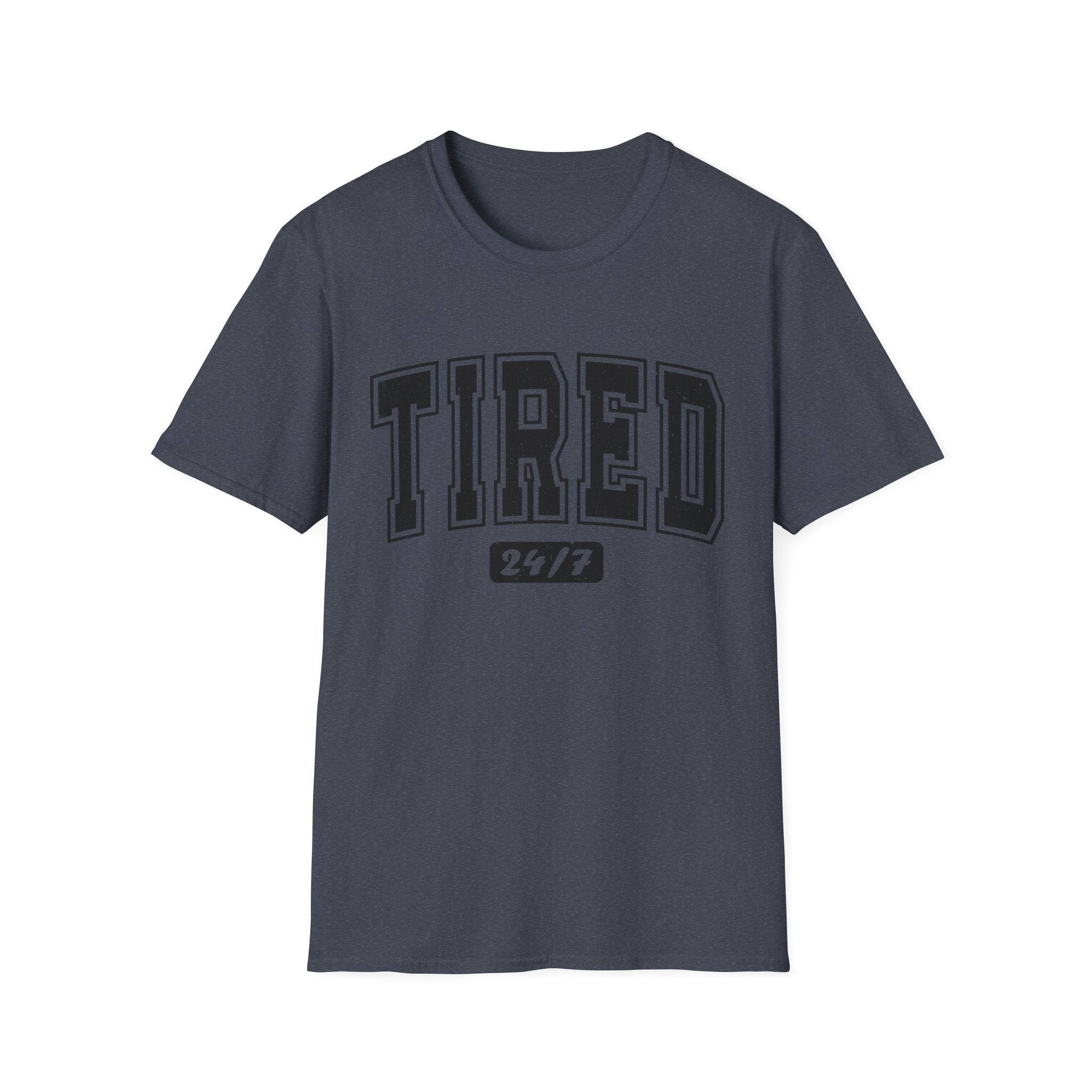 T-Shirt — 'TIRED 24/7' Vintage Varsity Graphic Tee