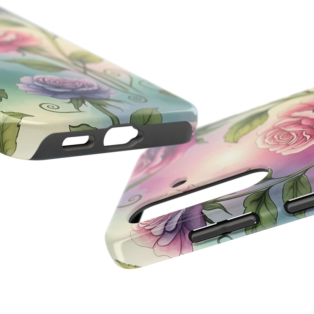 Floral Rose Tough Phone Case — Pastel Watercolor Protection